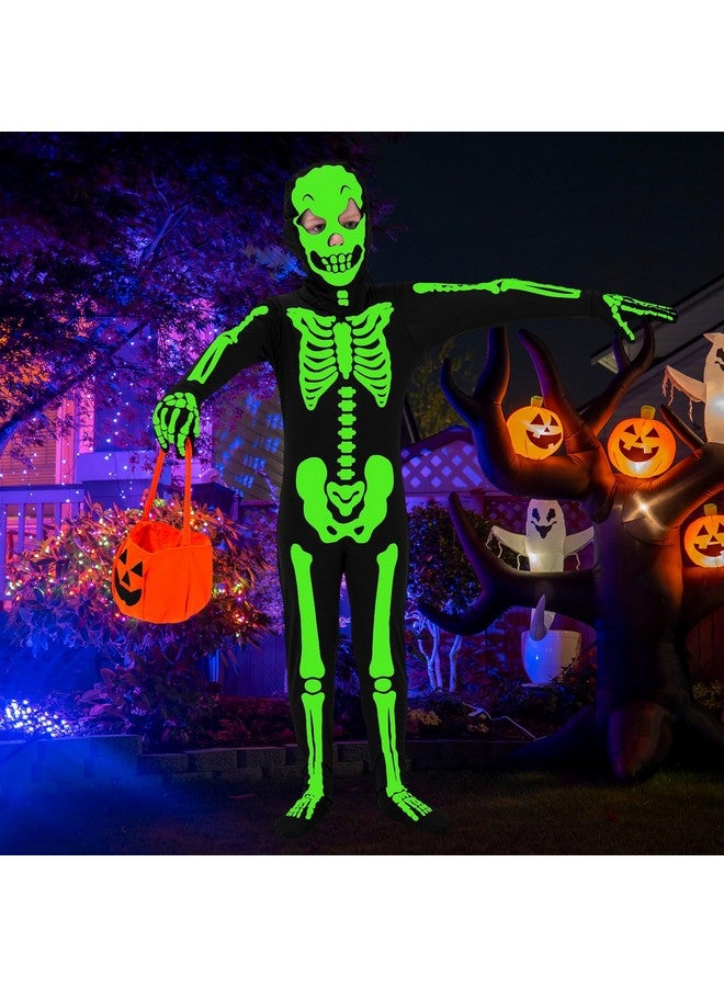 FAYBOX FAYBOX Skeleton Costume Glow in The Dark for Kids Toddler, Halloween Fortnite Onesie for Boy Girls with Pumpkin Candy Bag(3-4)  - Image 1