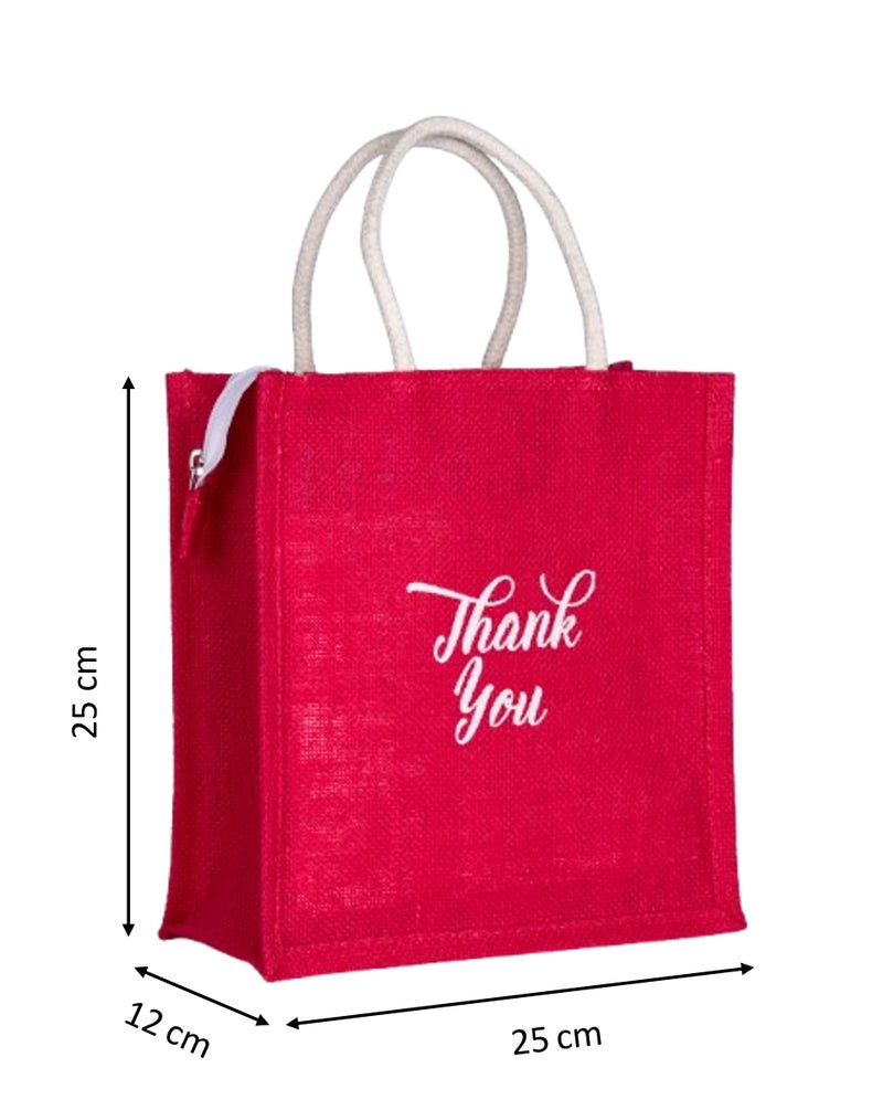 Soman Jute Ecofriendly Return Gift Bags Thank You Printed Multicolor with Zip Pack of 10 Bags - Image 2