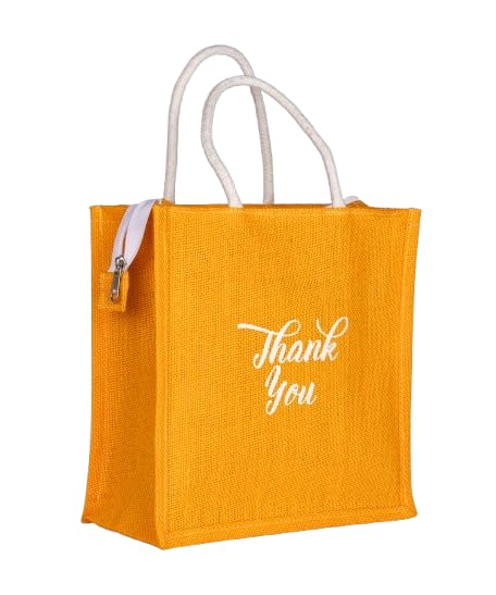 Soman Jute Ecofriendly Return Gift Bags Thank You Printed Multicolor with Zip Pack of 10 Bags - Image 5