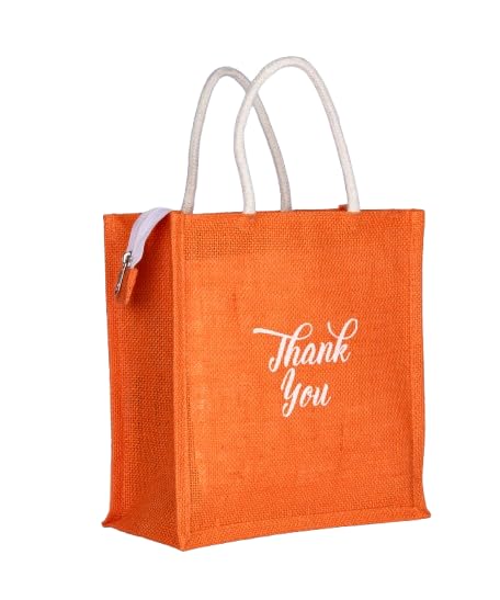 Soman Jute Ecofriendly Return Gift Bags Thank You Printed Multicolor with Zip Pack of 10 Bags - Image 4