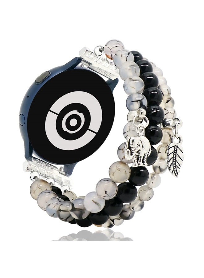 LuReen Beaded Band Compatible with Samsung Galaxy Watch 4 Band 40mm 44mm/Galaxy Watch Active 2 Band/Galaxy Watch 5/Galaxy Watch 5 Pro 45mm, 20mm Natural Stone Bracelet Replacement Band for Women - Image 1