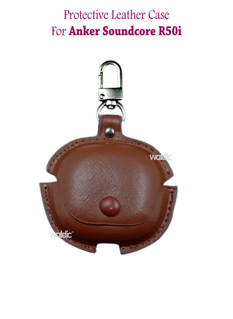 Waldic Anker Soundcore R50i Premium Leather Protective Case Cover For Anker Soundcore R50i (Front LED Visible) | Shockproof Full-Body Protective Case Cover for Anker Soundcore R50i with Keychain (Airpods Not Included) - Dark Brown  - Image 1