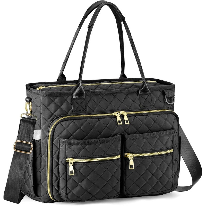 Teacher Tote Bag, Laptop Tote Bag for Women, Professional Work Bag with Insulated Pocket, Water-Resistant Messenger, Nurse Briefcase for Office, College, Travel, Multi-Compartment, Black - Image 1