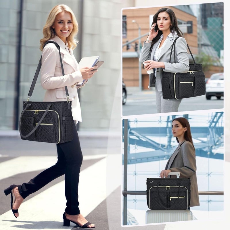 Teacher Tote Bag, Laptop Tote Bag for Women, Professional Work Bag with Insulated Pocket, Water-Resistant Messenger, Nurse Briefcase for Office, College, Travel, Multi-Compartment, Black - Image 2
