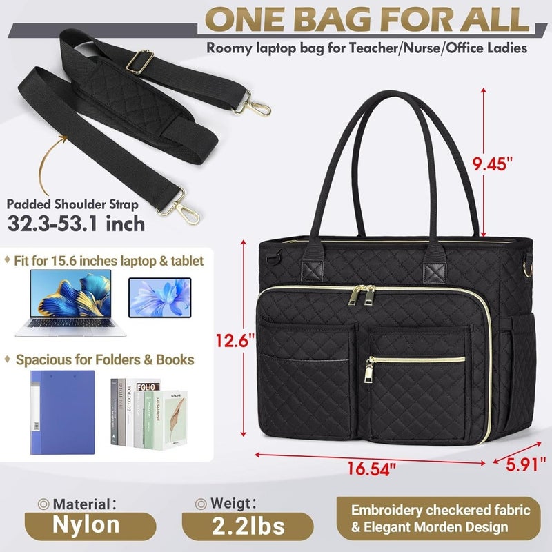 Teacher Tote Bag, Laptop Tote Bag for Women, Professional Work Bag with Insulated Pocket, Water-Resistant Messenger, Nurse Briefcase for Office, College, Travel, Multi-Compartment, Black - Image 5