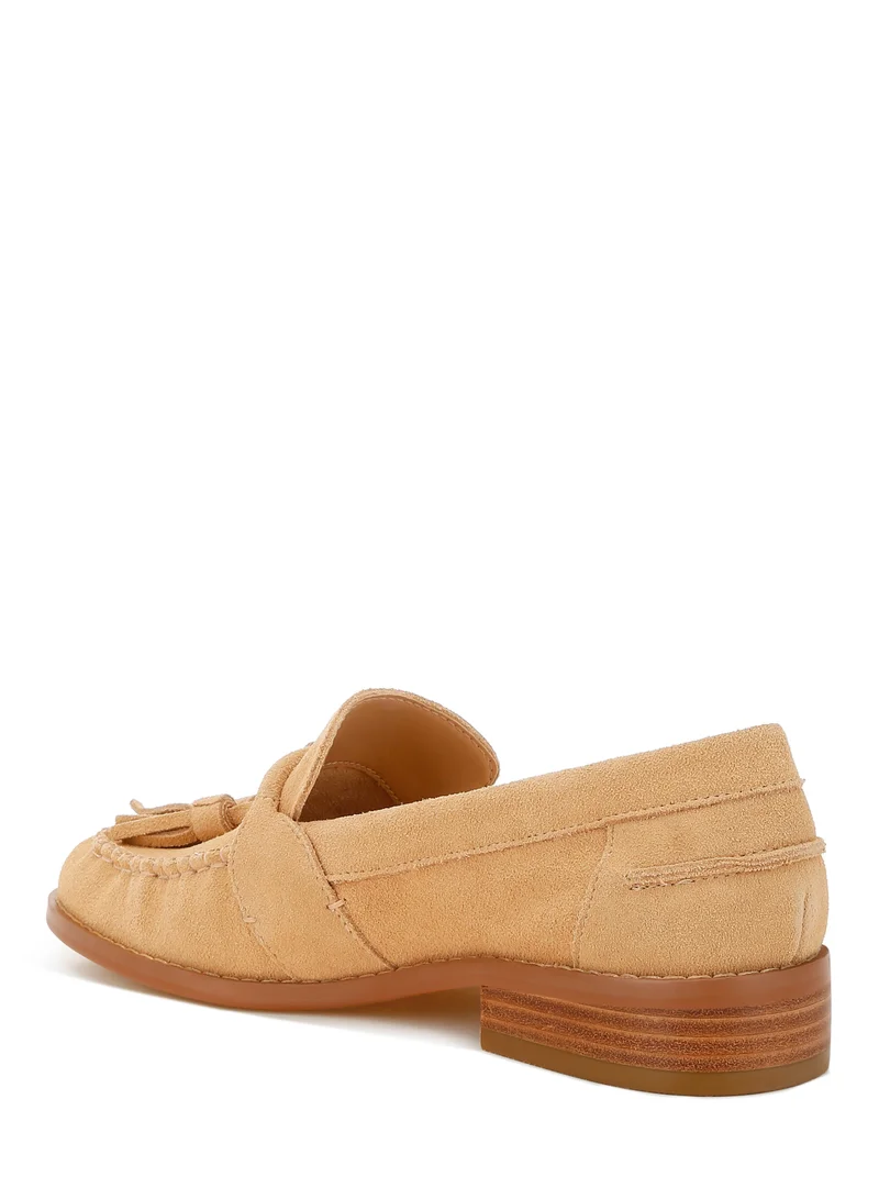 London Rag Tassels Detail Suede Loafers in Beige