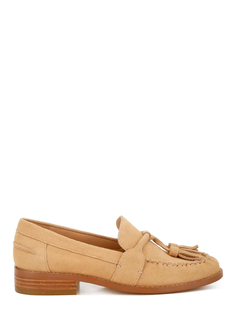 London Rag Tassels Detail Suede Loafers in Beige