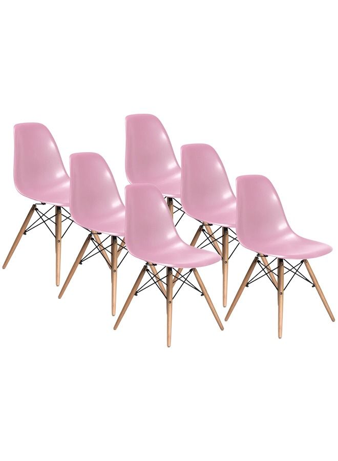 Taimi 6-Piece Office Chair with Wood Legs Pink 70x40x40cm  - Image 1