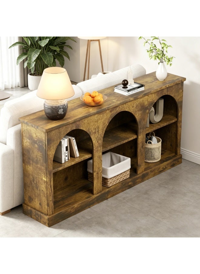Anvanke rural farmhouse console table 160cm, three-level storage wooden entrance table, rectangular side table in living room corridor - Image 1