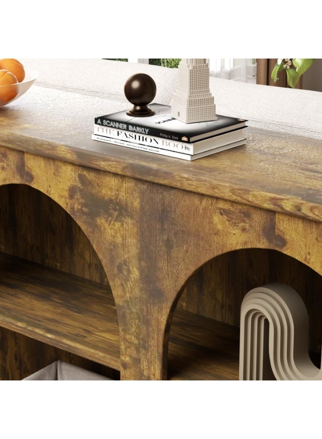Anvanke rural farmhouse console table 160cm, three-level storage wooden entrance table, rectangular side table in living room corridor - Image 4