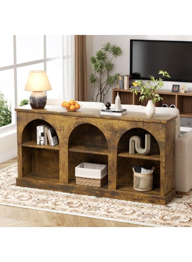 Anvanke rural farmhouse console table 160cm, three-level storage wooden entrance table, rectangular side table in living room corridor - Image 5