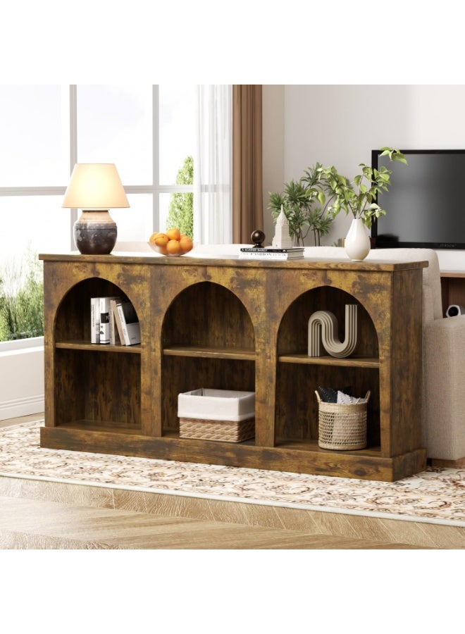 Anvanke rural farmhouse console table 160cm, three-level storage wooden entrance table, rectangular side table in living room corridor - Image 3