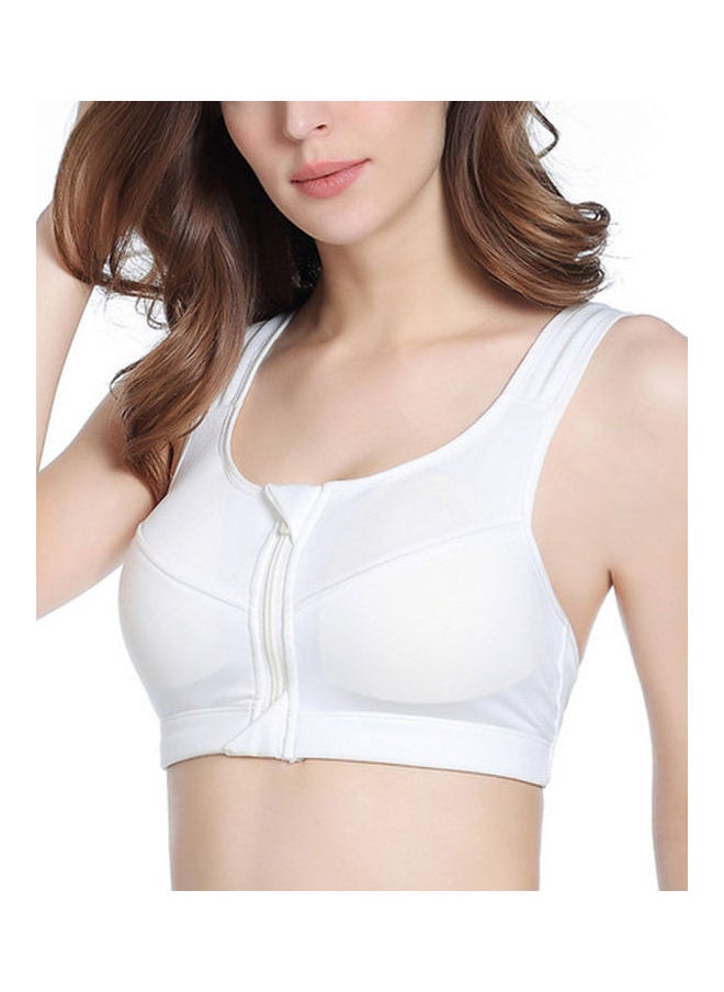 Y&D - Women's Yoga Fitness Workout Seamless Racer-back Gym Zipper Front Sports Bra Top White - Image 1
