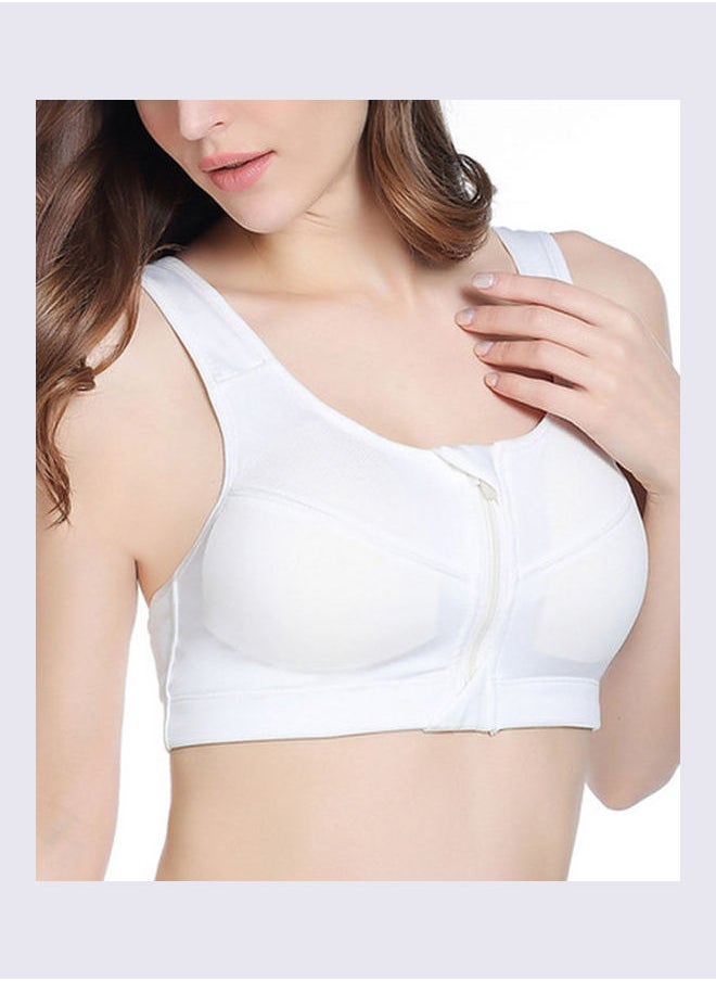 Y&D - Women's Yoga Fitness Workout Seamless Racer-back Gym Zipper Front Sports Bra Top White - Image 1