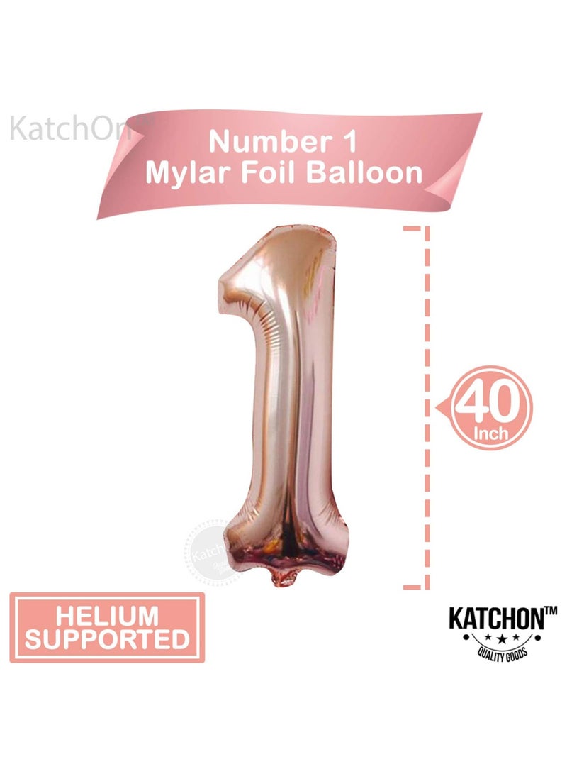 KATCHON Rose Gold Number 1 and One Balloon with Latex Balloons Pack of 12 for First Birthday Decoration - Image 3