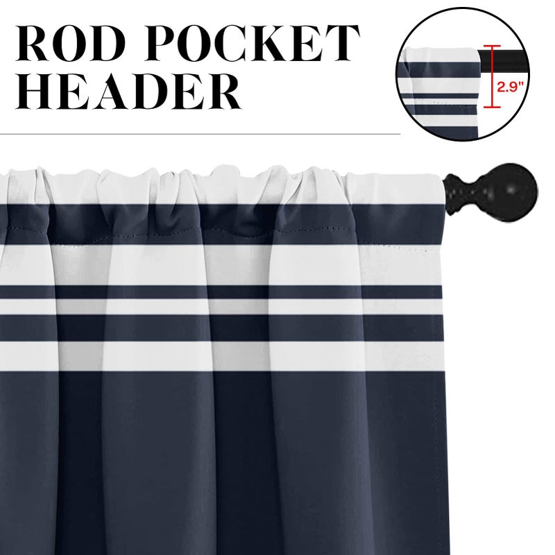 Tayney Navy Blue Kitchen Window Curtains Valance and Tier Set 36 Inch, Striped Abstract Rod Pocket Short Tier Curtain for Bathroom, Modern Small Cafe Drapes for Kitchen Decor - Image 5