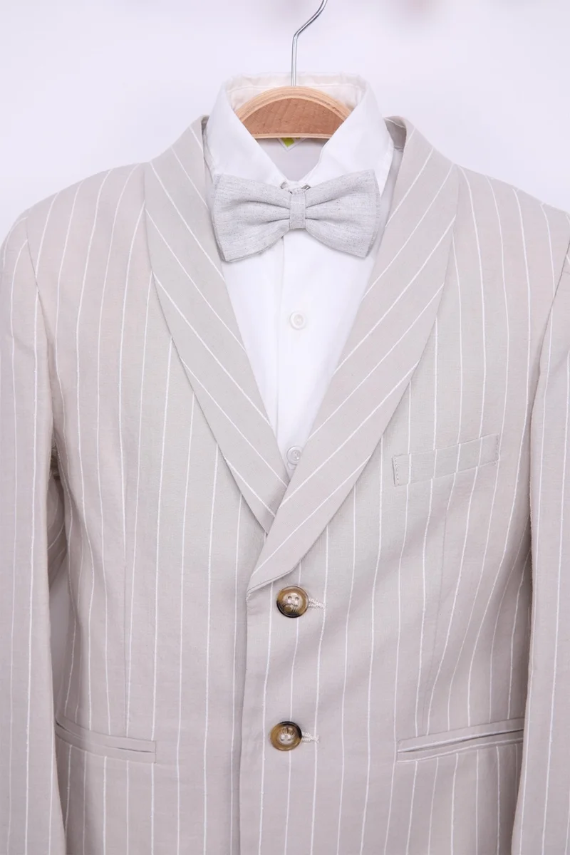 Nexactive Striped Linen Kids Youth Seasonal Suit Graduation Prom Festive Wedding Groom Suit Set 4 Pieces NX-50091