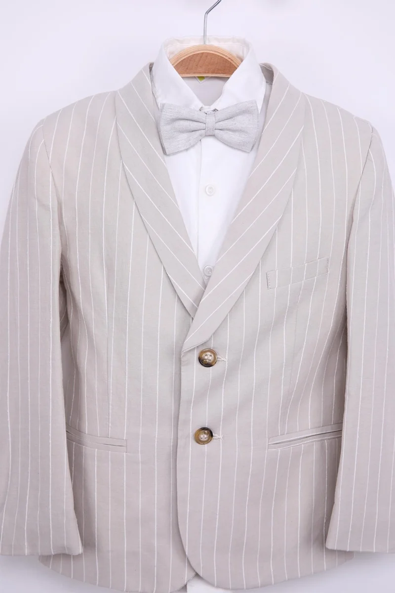 Nexactive Striped Linen Kids Youth Seasonal Suit Graduation Prom Festive Wedding Groom Suit Set 4 Pieces NX-50091
