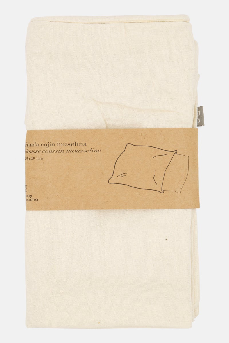 Muy Mucho Muslin Cushion Cover 45 L X 45 W cm, Off White - Image 1