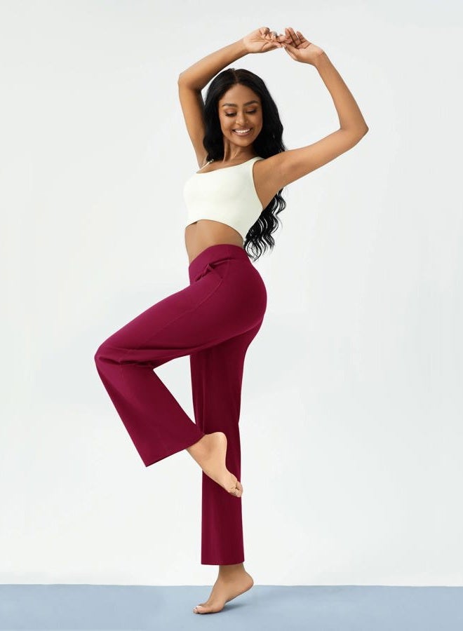 DLOODA Womens Wide Leg Yoga Pants Casual Work Dress Pants Lounge Sweatpants High Waist Comfy Loose Trousers with Pockets, Wine Red, S - Image 3