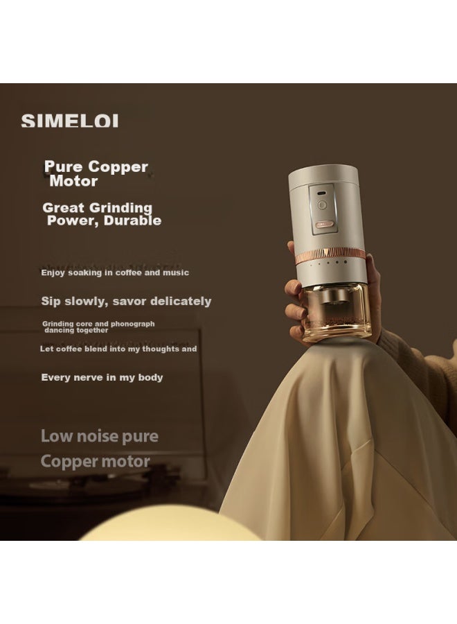 Simelo Electric Coffee Grinder, Home Automatic Portable Hand Grinder, Plus Elegant White - Image 2