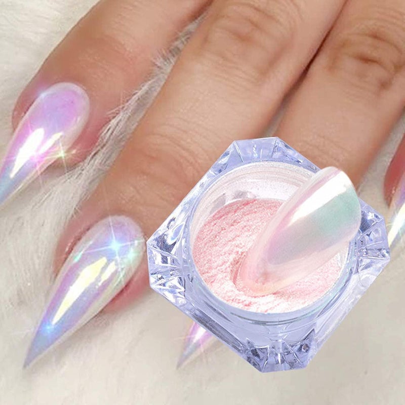 Vonrui Holographic Nail Glitter Rainbow Neon Chrome Nail Powder Effect Nail Art Flakes Decoration Chrome Nail Dust Tip Manicure Pink Laser Nail Accessories, Chrome Powder for Nails - Image 1