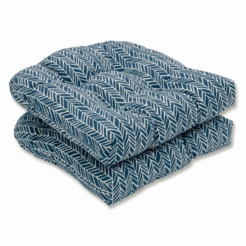Pillow Perfect Pillow Perfect OutdoorIndoor Herringbone Ink Tufted Seat Cushions Round Back 19 x 19 Blue 2 Pack 