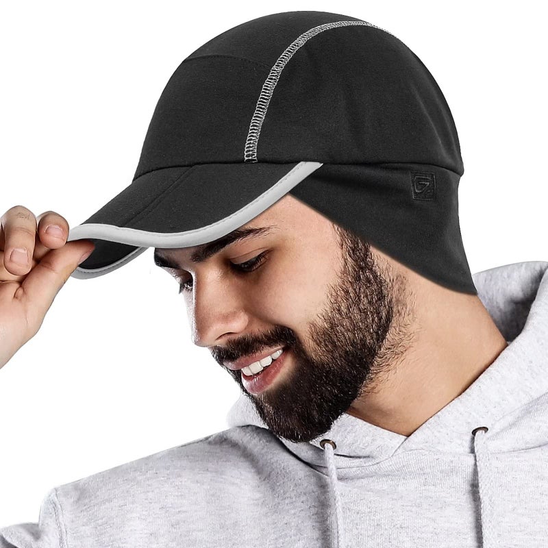 GADIEMKENSD قبعة فليس GADIEMKENSD مع واقي أذن قابل للسحب وحافة قابلة للطي قبعات جري شتوية للنساء والرجال قبعة بيسبول مع أغطية للأذن للصيد في الهواء الطلق والمشي لمسافات طويلة والجولف والثلج والتزلج unisex باللون الأسود - Image 1