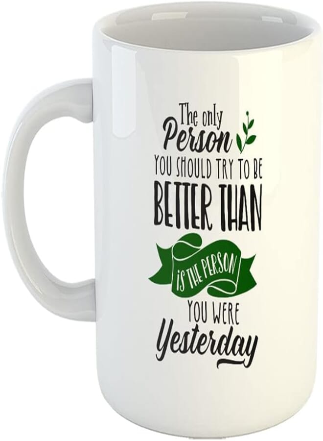 Happu - Printed Ceramic Coffee Mug, Motivational Quotes, The Only Person, Gift for Coworkers, Gift for Fitness Freak, Gift for Teachers, Gift for Colleagues, Office Desk Gift, 325 ML(11Oz), 2742-WH