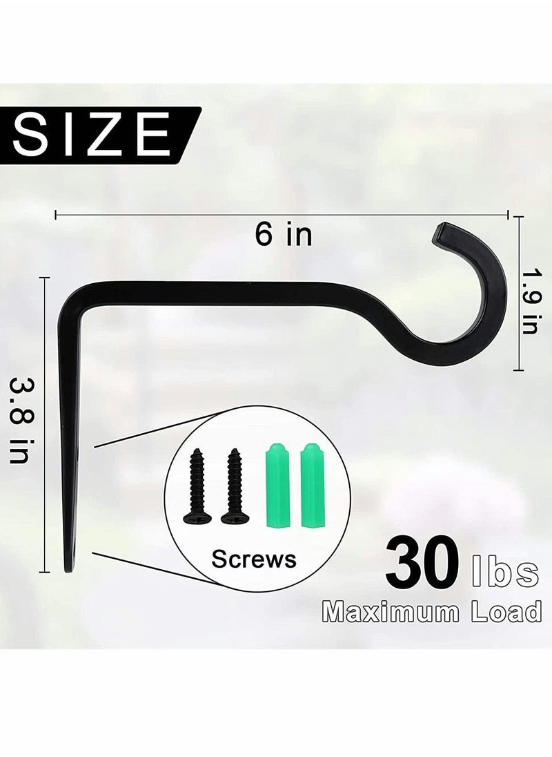 Hanging Plant Hook, 6 Inch Metal Wall Hook Plant Hanger Bracket Shepherds Hook, for Hanging Bird Feeders, Wind Chimes, Flower Baskets, Lanterns, Outdoor Decoration Hooks (2 Pack, Black) - Image 1