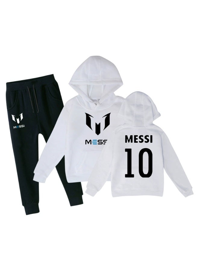 MESSI سويت شيرت أطفال بغطاء رأس مطبوع بنجمة كرة القدم ميسي، بنطلون رياضي عادي، بدلة رياضية - Image 1