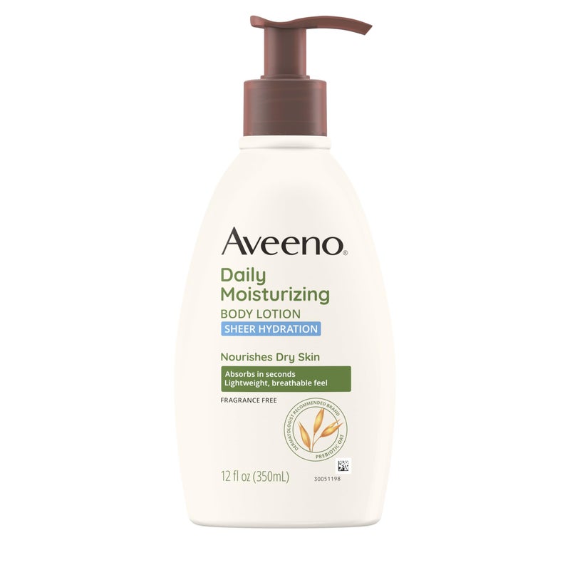 Aveeno لوشن مرطب يومي خالي من العطور من أفينو هيدرايشن الشفاف + الشوفان البروبيوتيك للبشرة الجافة، خفيف الوزن، يمتص بسرعة، مرطب للجسم يغذي البشرة بترطيب يدوم 48 ساعة، 12 أونصة سائلة - Image 1
