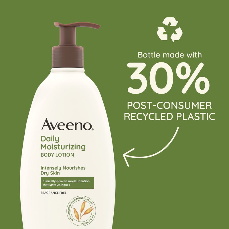 Aveeno لوشن مرطب يومي خالي من العطور من أفينو هيدرايشن الشفاف + الشوفان البروبيوتيك للبشرة الجافة، خفيف الوزن، يمتص بسرعة، مرطب للجسم يغذي البشرة بترطيب يدوم 48 ساعة، 12 أونصة سائلة - Image 3