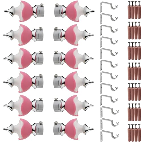 GRIVAN Stainless Steel & ABS Curtain Bracket Parda Holder with Support 1 Inch Rod Pocket Finials Designer Door and Window Rod Support Fittings, Curtain Rod Holder (Pair of 6 , Pink ) - Image 1