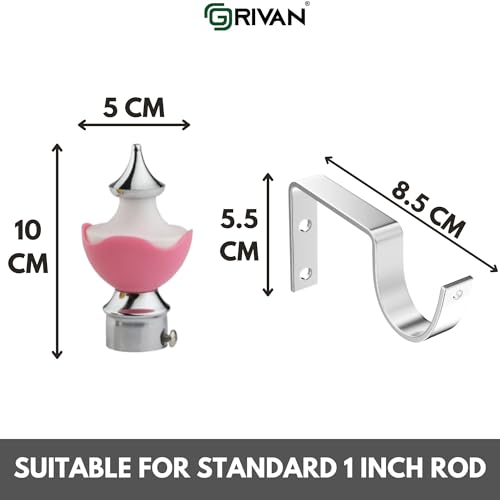 GRIVAN Stainless Steel & ABS Curtain Bracket Parda Holder with Support 1 Inch Rod Pocket Finials Designer Door and Window Rod Support Fittings, Curtain Rod Holder (Pair of 6 , Pink ) - Image 4
