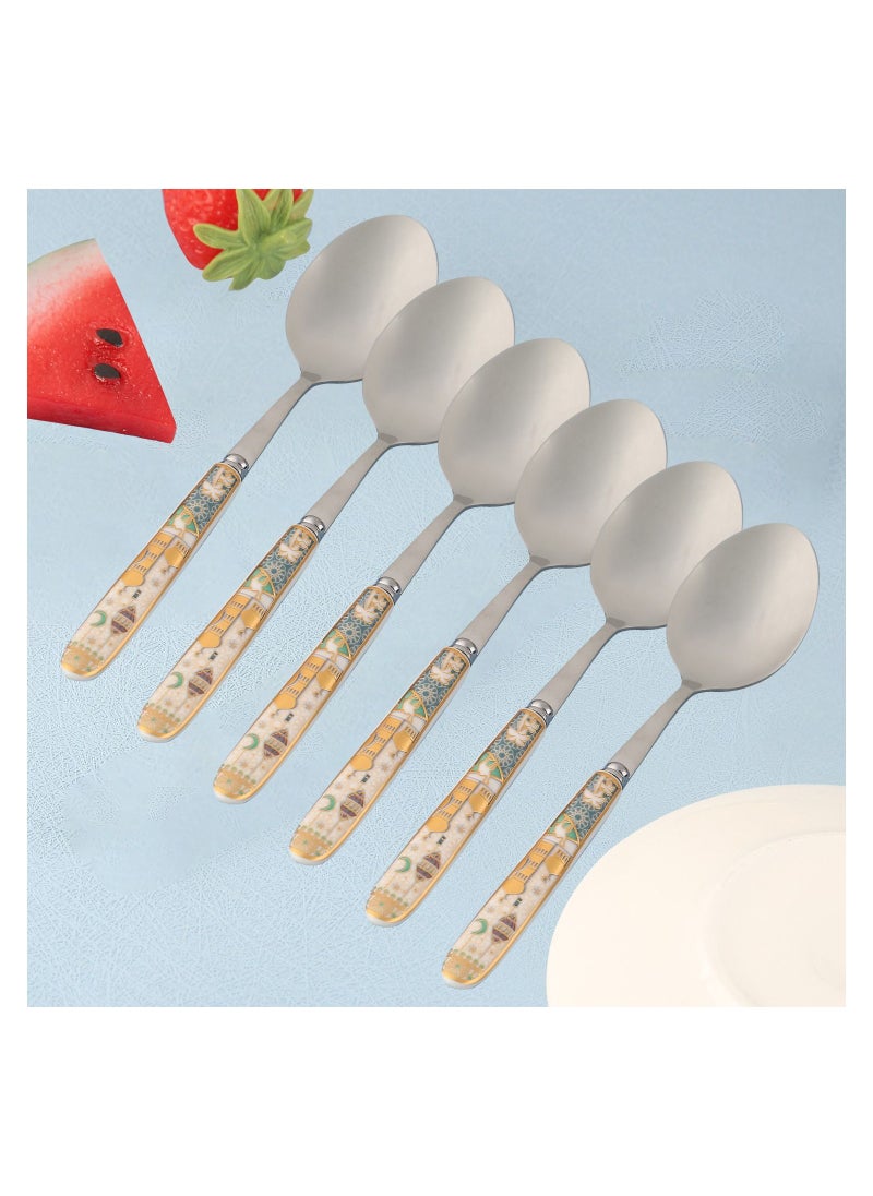 Generic Liying 6Pcs Ramadan Designed Dinner Spoons (B) , Gold plasted design Plating Stainless Steel 18.5x4x18.5cm Spoons for Table Spoon, Soup Spoons, Easy To Clean, Dishwasher Safe  - Image 1