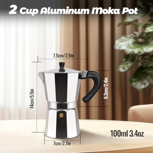 Vaolvpant 2 Cup Aluminum Moka Pot Classic Stovetop Espresso Coffee Maker 100ml 34oz Coffeemaker Percolator Mocha Pot Greca Coffee Maker Cafe Makers for Italian and Cuban Caf Brewing Silver - Image 3
