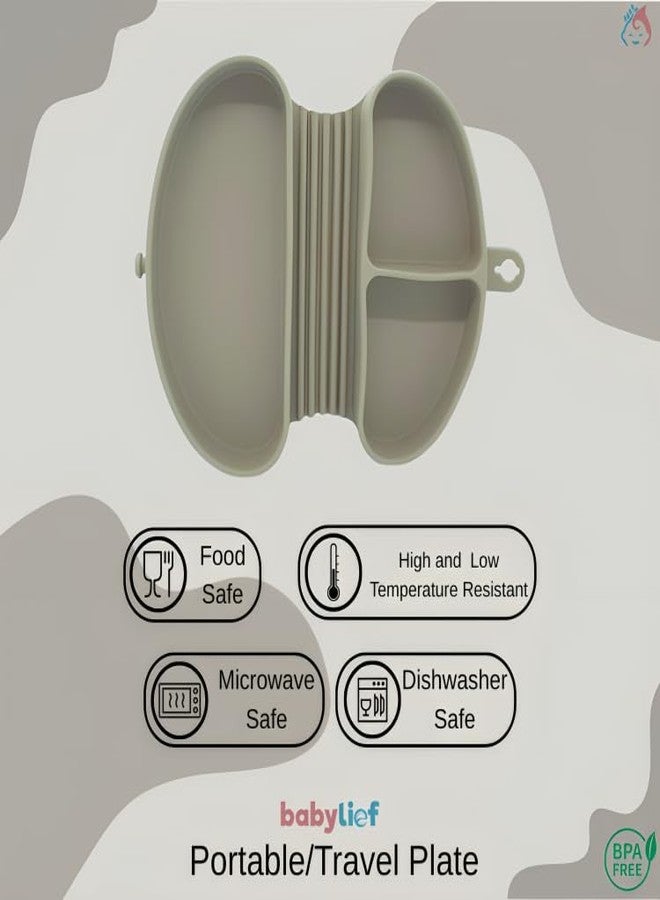 Babylief™ Portable/Travel Friendly Silicone Divided Plate (Olive Green) - Image 2