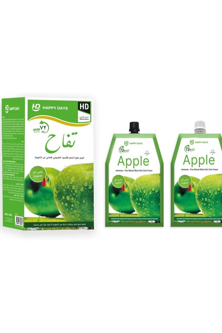 happy days Apple Ammonia free Natural Black hair color cream (500ml cream 500ml Developer) A1