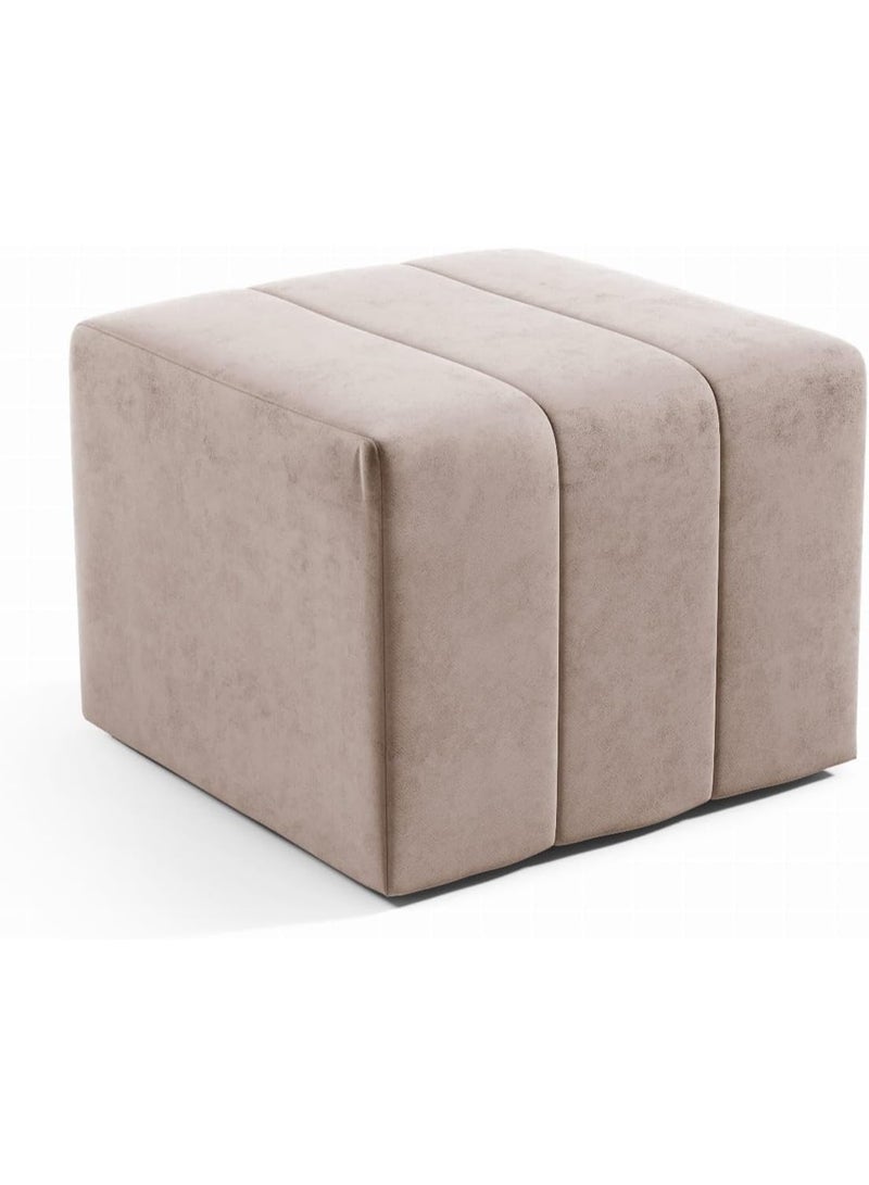 Beige velvet pouf, 46×35×46 cm, upholstered pouf, footstool, suitable for living room and entryway - Image 1