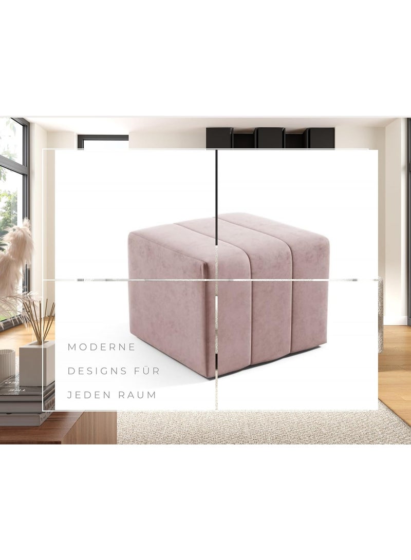 Beige velvet pouf, 46×35×46 cm, upholstered pouf, footstool, suitable for living room and entryway - Image 4