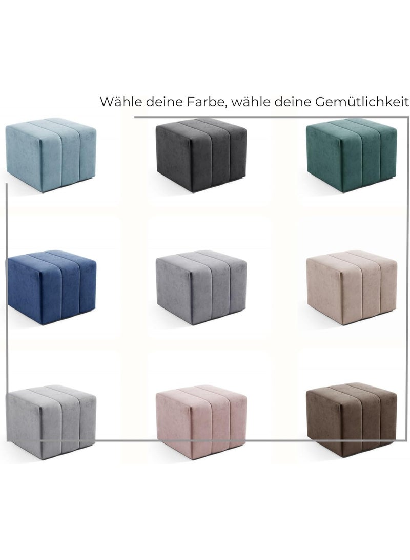Beige velvet pouf, 46×35×46 cm, upholstered pouf, footstool, suitable for living room and entryway - Image 2