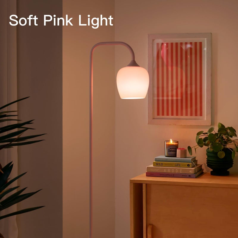 ONEWISH Pink Floor Lamp-Modern Standing Lamp for Living Room Bedroom, Glass Lamp Shade, LED Bulb Included, Cute Simple Design, for Girls Women - Image 2