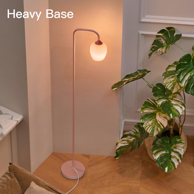 ONEWISH Pink Floor Lamp-Modern Standing Lamp for Living Room Bedroom, Glass Lamp Shade, LED Bulb Included, Cute Simple Design, for Girls Women - Image 5