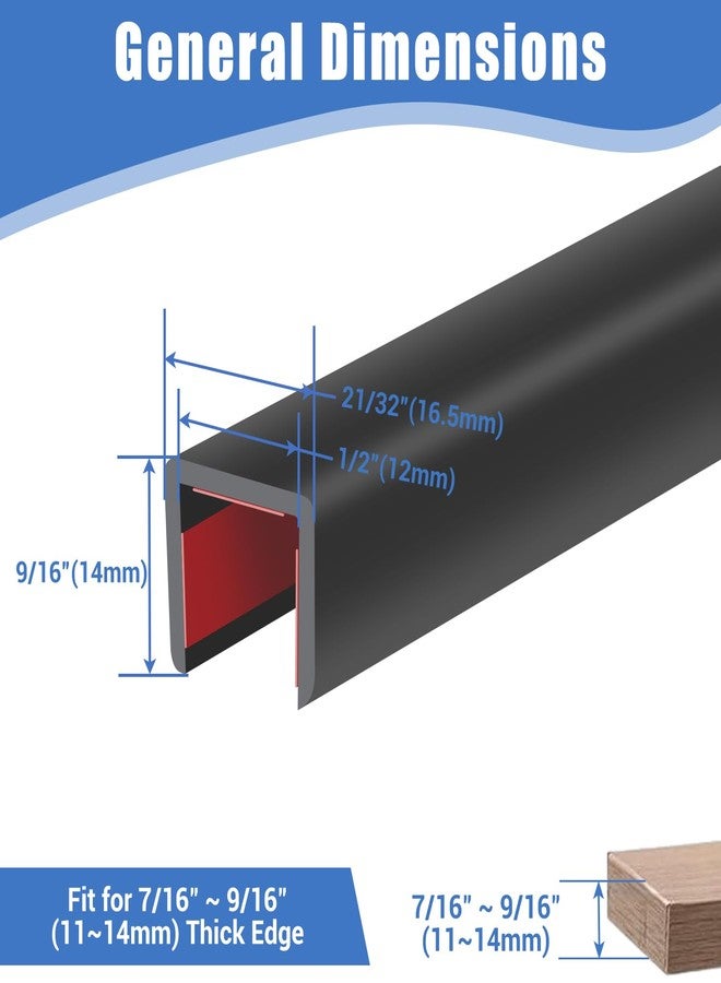 Protalwell Rubber Edge Trim, Self-Adhesive U Channel Edge Protector for Plywood, Cabinet, 1/2" Wood Edge Banding, Flexible Furniture Repair, EPDM Material, Fit 1/2"(12mm), Length 10Ft, Black - Image 2