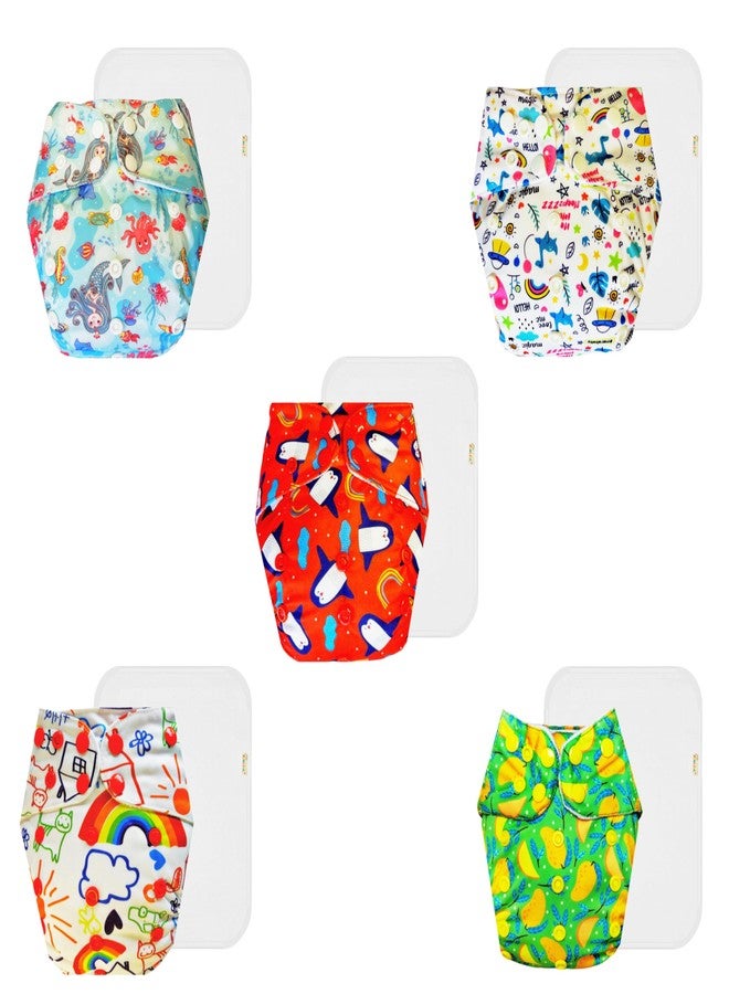 Dumbledo Premium Cloth Diaper with Cotton Insert (Pack of 5) | Snug Fit | 6-Layer Absorbent Pad | Adjustable Snaps | Worry-Free Diapering | 3 Months - 3 Years | Unisex Baby - Image 1