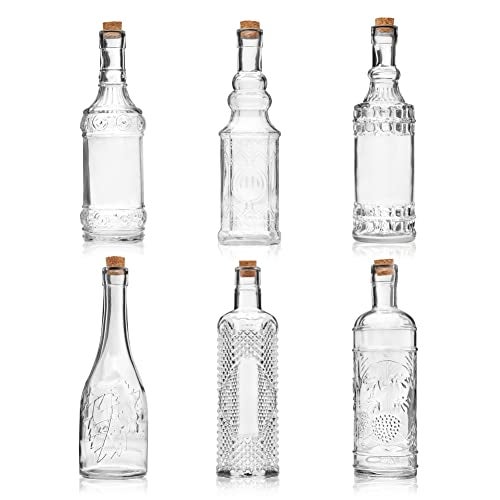 BULK PARADISE Assorted Clear Glass Bottles with Corks, 6 Pack, 2.5in X 9in, 16oz - Image 1