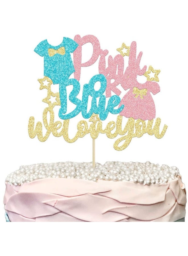 Sparkling Baby Gender Reveal Cake Toppers Pink or Blue Glitter Cake Decorations for Baby Shower Party Home/Outdoor Events Party Supplies Baby Party Favors - Image 1