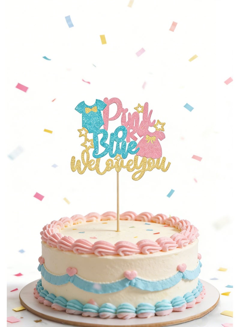 Sparkling Baby Gender Reveal Cake Toppers Pink or Blue Glitter Cake Decorations for Baby Shower Party Home/Outdoor Events Party Supplies Baby Party Favors - Image 1