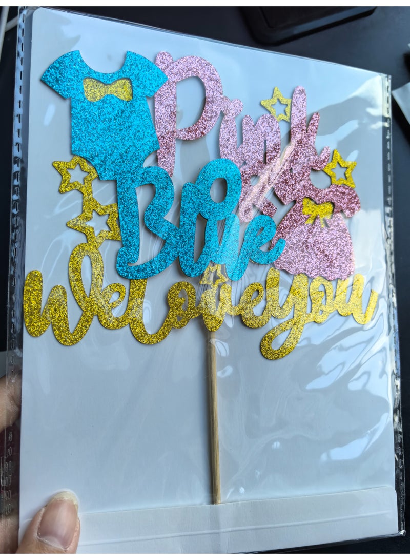 Sparkling Baby Gender Reveal Cake Toppers Pink or Blue Glitter Cake Decorations for Baby Shower Party Home/Outdoor Events Party Supplies Baby Party Favors - Image 4